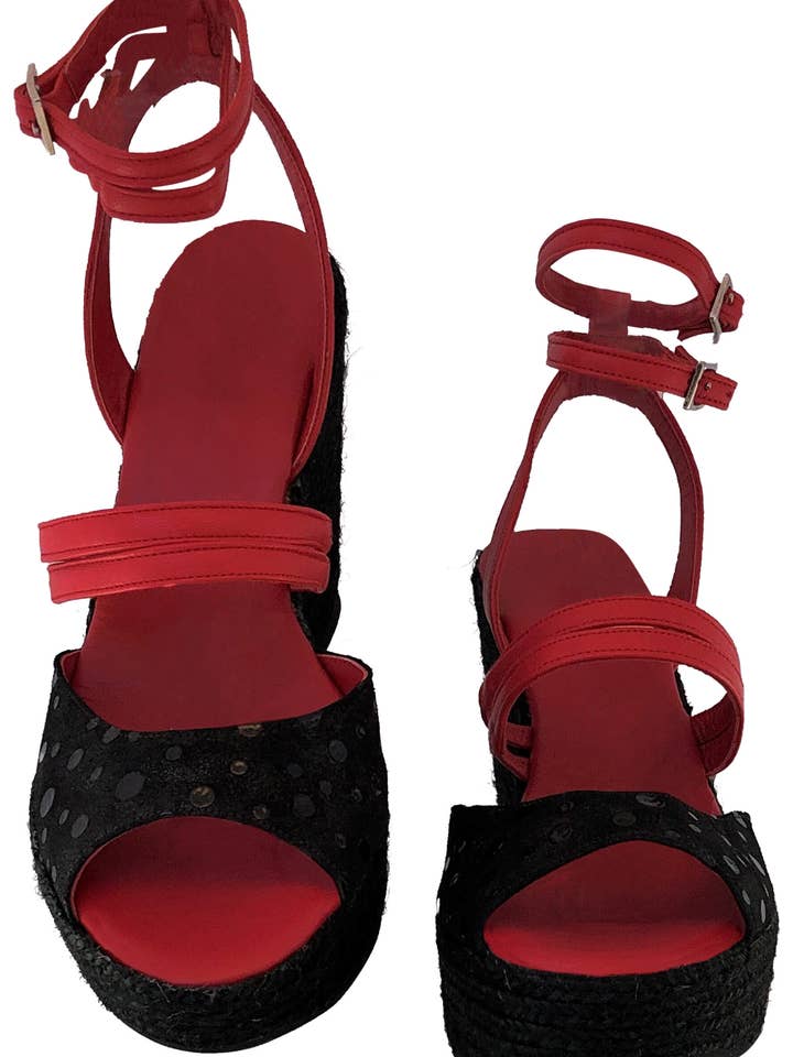Poseidon Red and Black Nappa Leather Sandal with Polka Dot for wholesale on Faire2