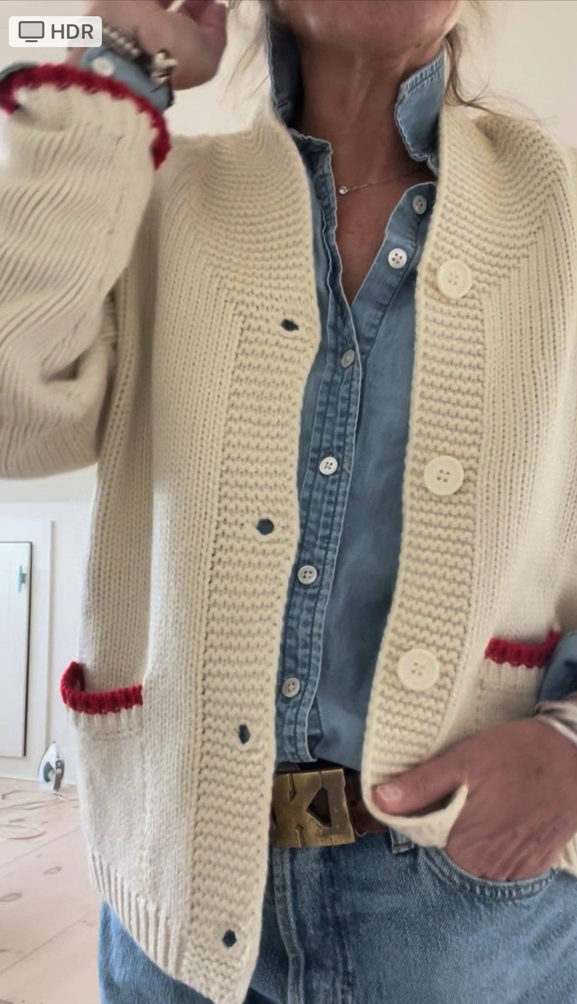 Pink Pineapple - Wholesale Cardigan - Women's - Heart Ski Varsity Cardigan in Ivory4