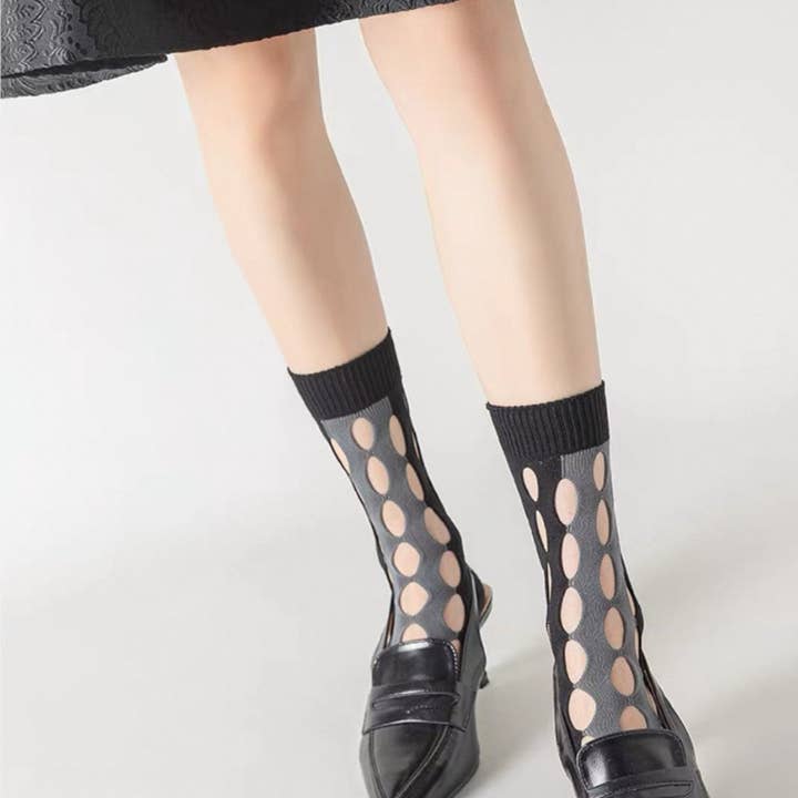 LadyJuneAccessories - Wholesale Socks - Women's - Elegance Oval Cut-Out Mesh Socks5
