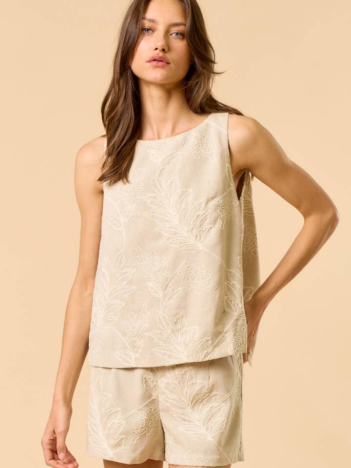 ILS6154 Sleeveless Embroidery Top with Shorts Set for wholesale by Lalavon