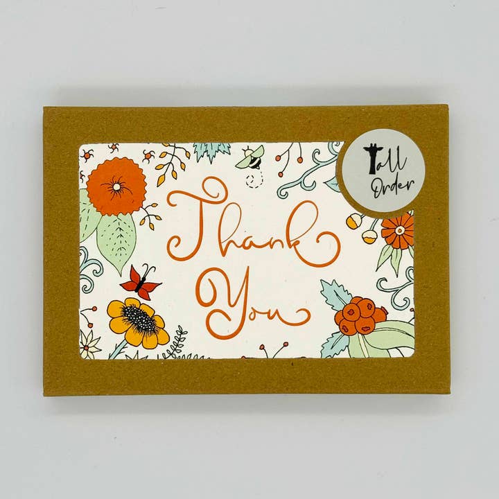 Thank You Note Card Set - Orange Floral Multipack for wholesale by Tall Order