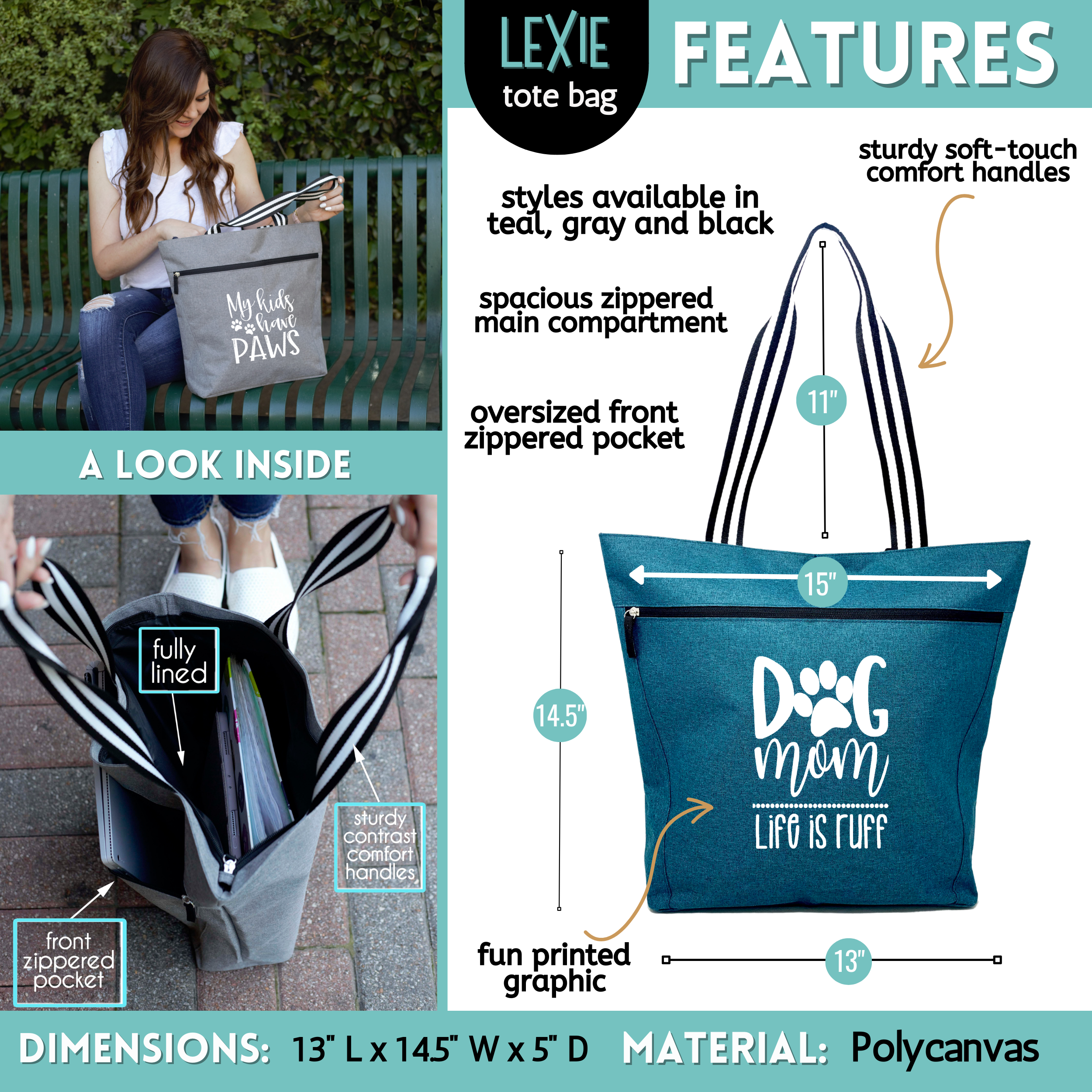 Brooke & Jess Designs – Sacola - Mulher por atacado – Coleção de bolsas tote Dog Mom2