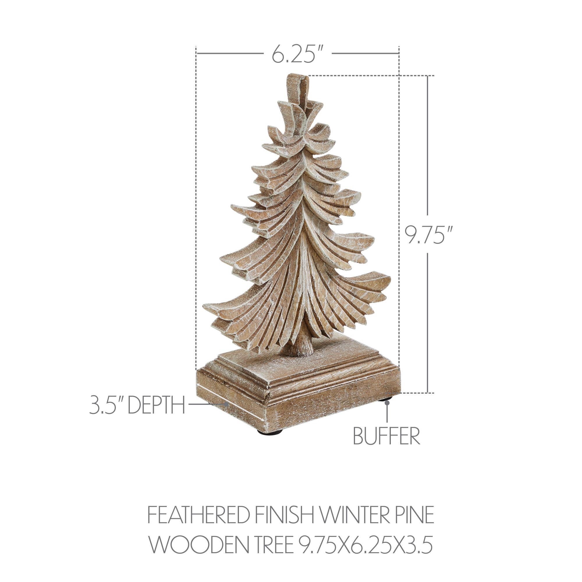 VHC Brands - Vente Décorations de table - Finition Plume Pin d'Hiver Arbre en Bois 9,75x6,25x3,53
