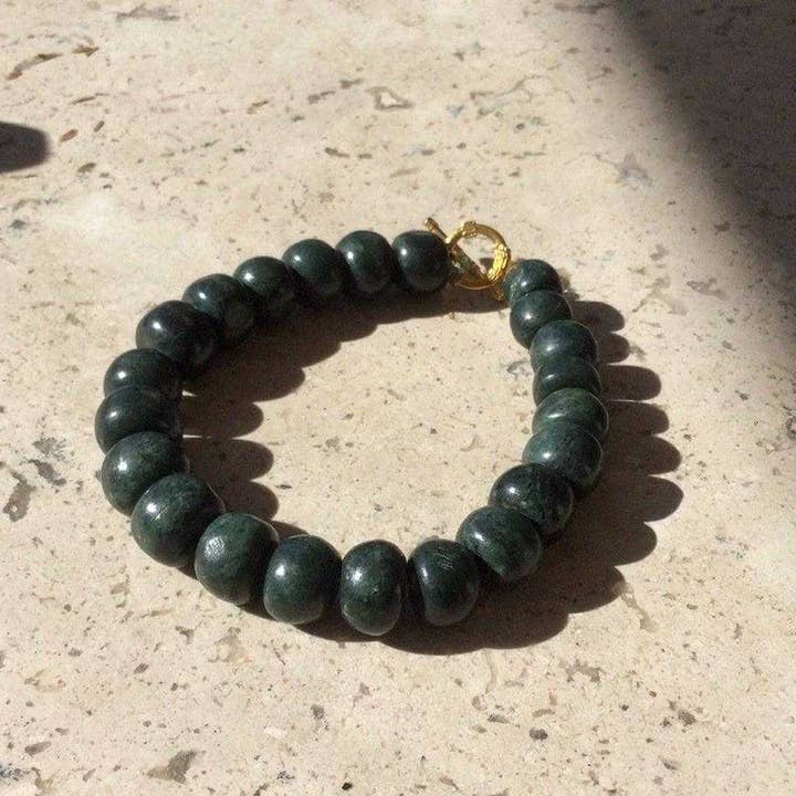 OllinMexica - Vendita all'ingrosso Bracciale con perline - Bracciale Maya come gioielli antichi in giada guatemalteca - Perline verde scuro - Serpentina guatemalteca - Stile precolombiano1