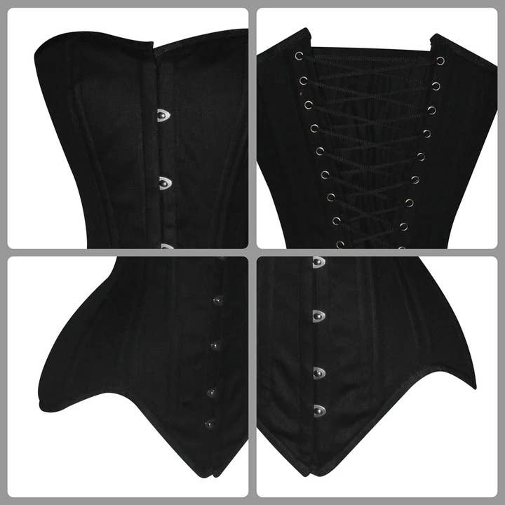 Attire Fashion Club - Wholesale Corset - Women's - Handmade Black Cotton Overbust Corset/Steel Boned Waist