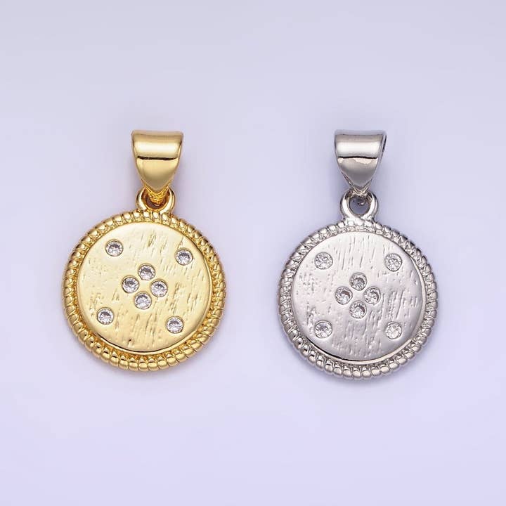 14K Gold Filled CZ Dotted Round Croissant Bezel Pendant in Gold & Silver | AA1152 for wholesale by Aim Eternal