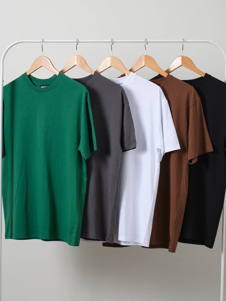 Lot de 5 t-shirts classiques : vert, anthracite, blanc, marron, noir pour la vente par Threadheads