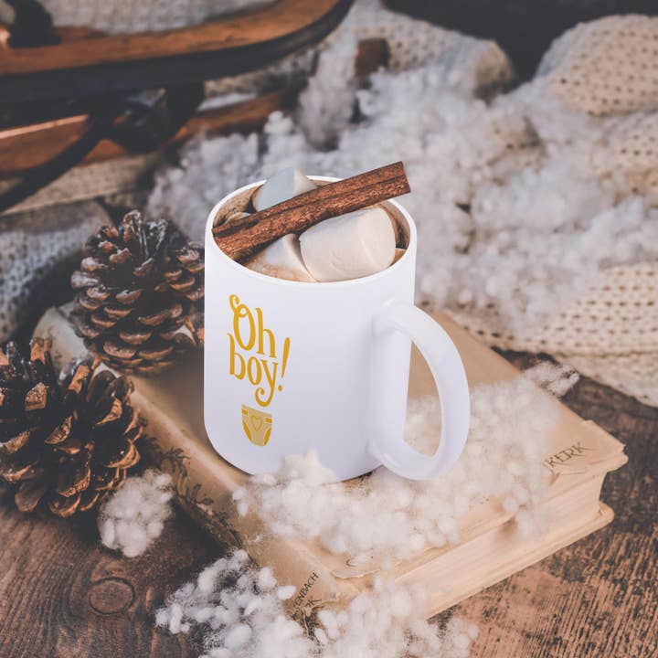 3dRose - Wholesale Coffee Mug - 3dRose, Oh boy, yellow letters with a picture of a baby diaper, Mug11