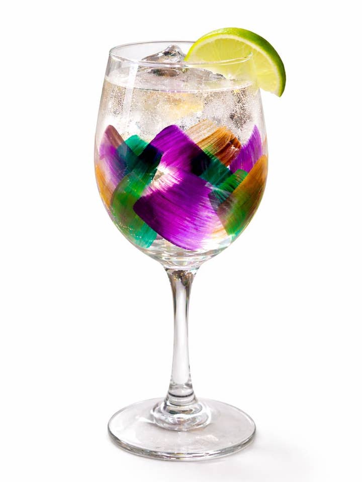 Mardi Gras | Stem Wine Glasses | Wine Glasses | Hand Painted for wholesale by Heather Eck Artist LLC