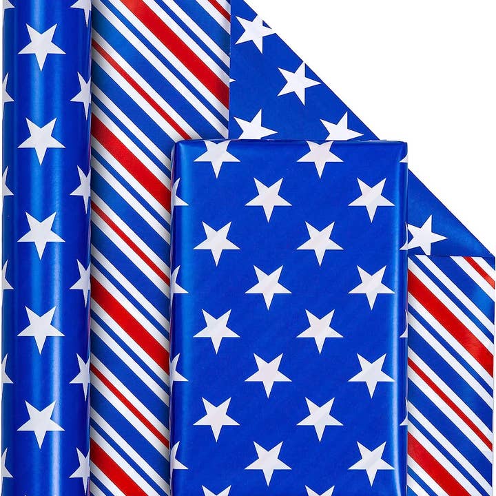 Reversible 4th of July Wrapping Paper - Blue Red White for wholesale by Wrapaholic Gifts & Packing Company