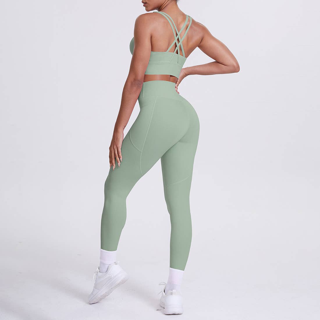 Sodalemon - Venta al por mayor Conjunto de ropa deportiva - Mujer - Conjunto de Yoga para Mujeres: Leggings de Cintura Alta con Bolsillo + Sujetador Deportivo16