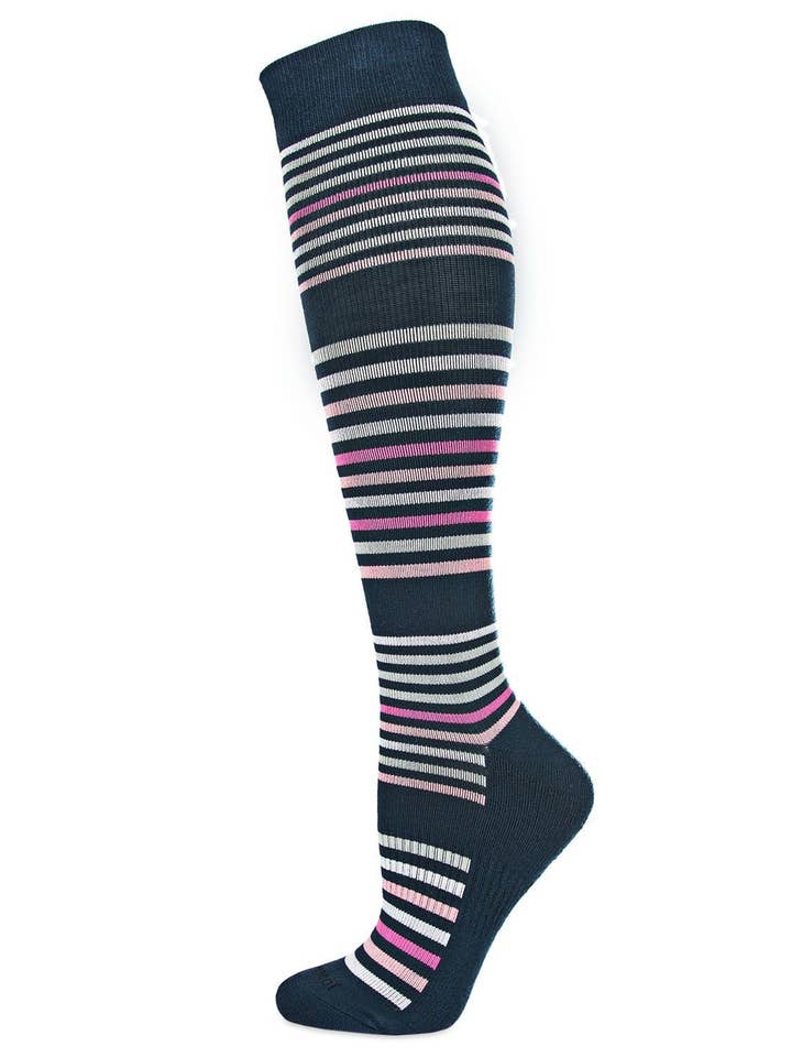 Stripe Design Bamboo Blend Knee High Compression Socks for wholesale by Infinity Classics International Inc.
