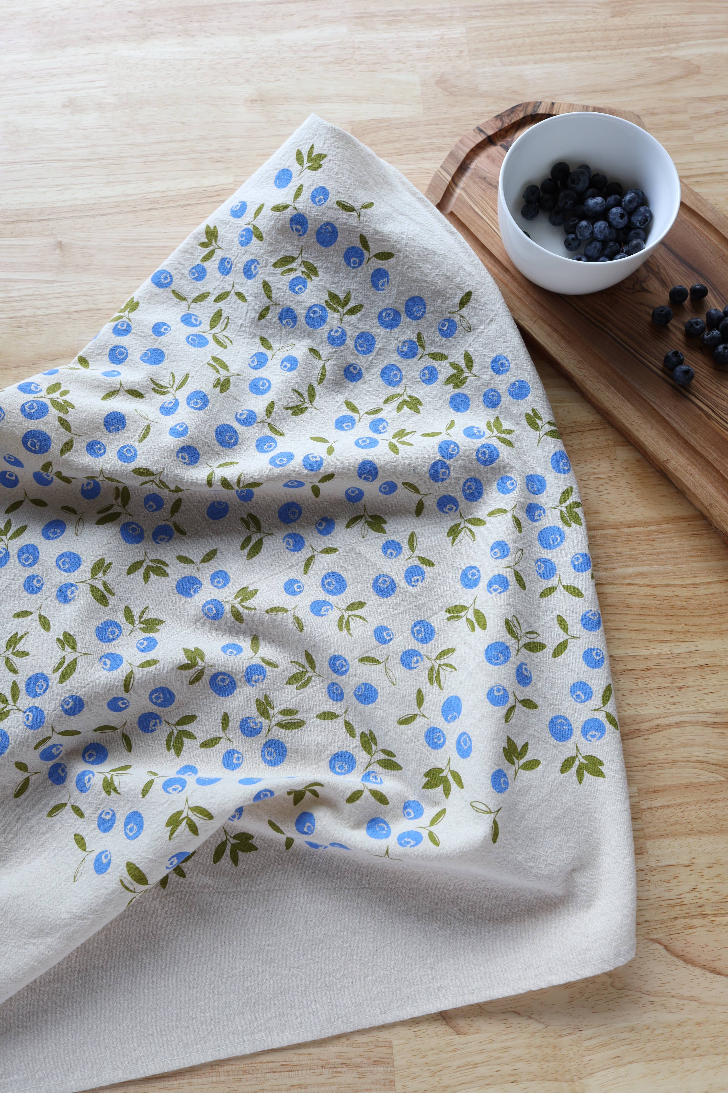 The High Fiber - Wholesale Tea Towel - Blueberry Kitchen Towel, Handprinted Tea Towel7