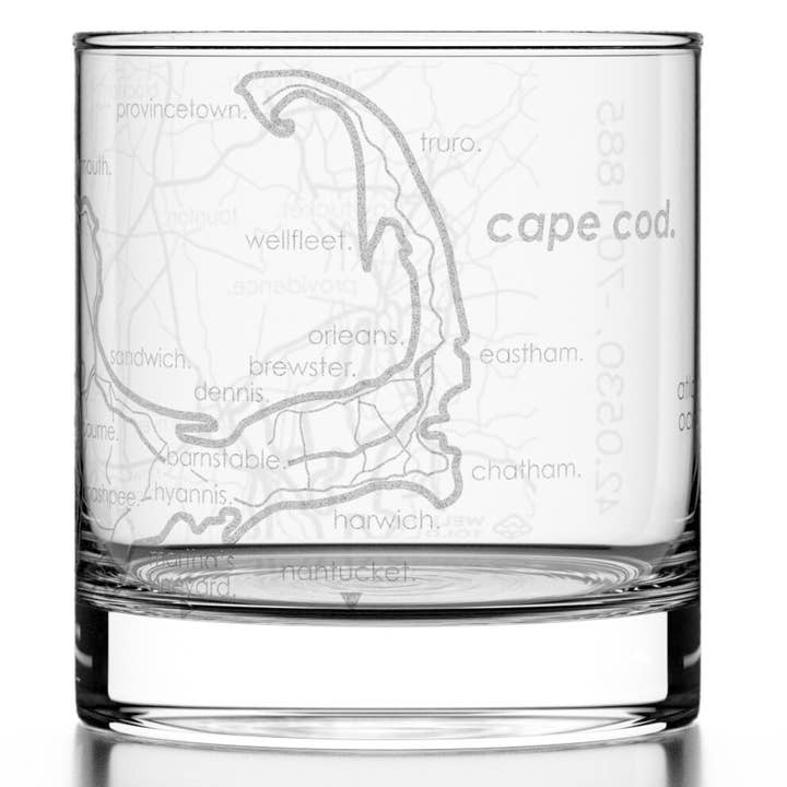 Cape Cod, MA City Map - Etched Whiskey Rocks Glass for wholesale by Well Told