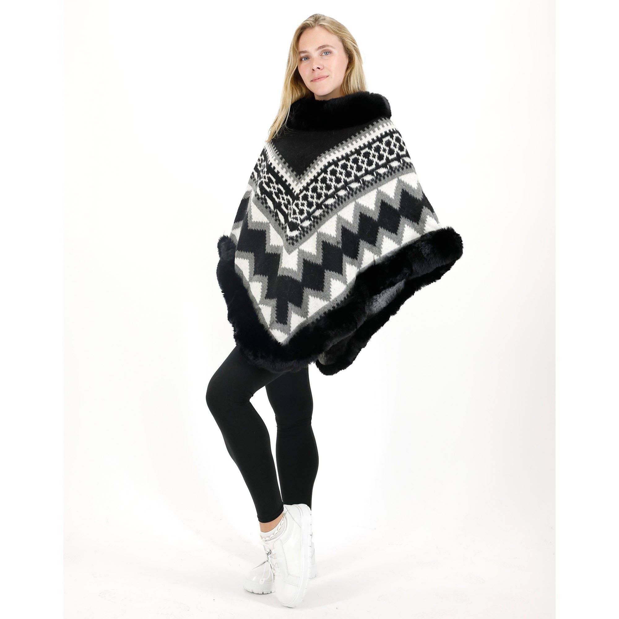 ASSORTED Zig Zag Pattern Faux Fur Poncho P4030 (12PC) for wholesale on Faire4