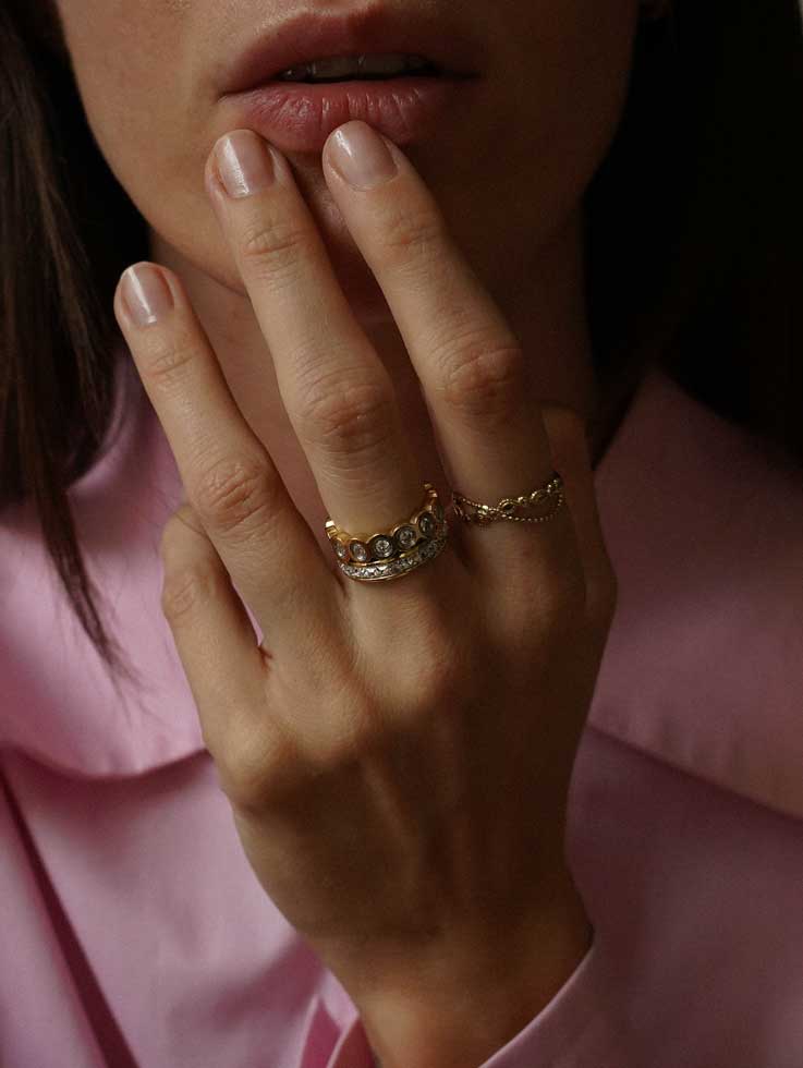 Bijoux 7bis - Wholesale Multi-Stone Ring - Two Cross Row Steel Ring0