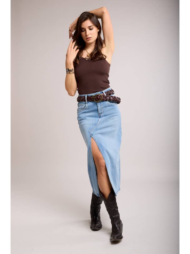 Dirty blue Jupe jean fendue avant coté - Cély for wholesale on Faire