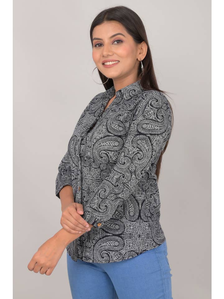 Riddhi Siddhi – Großhandel Hemd mit Button-down-Kragen – Damen – Ethnische Hemden mit Paisleymuster für Damen1