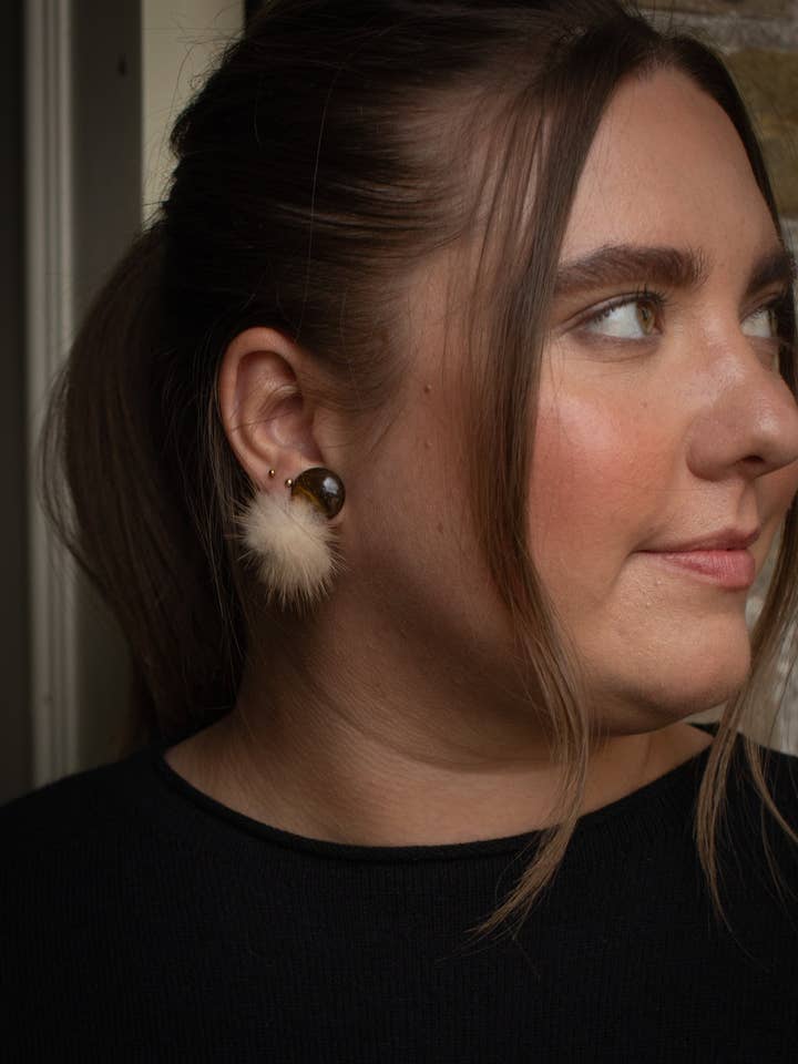 Battle Fluffy Stud Earrings | Caramel for wholesale by CHALK