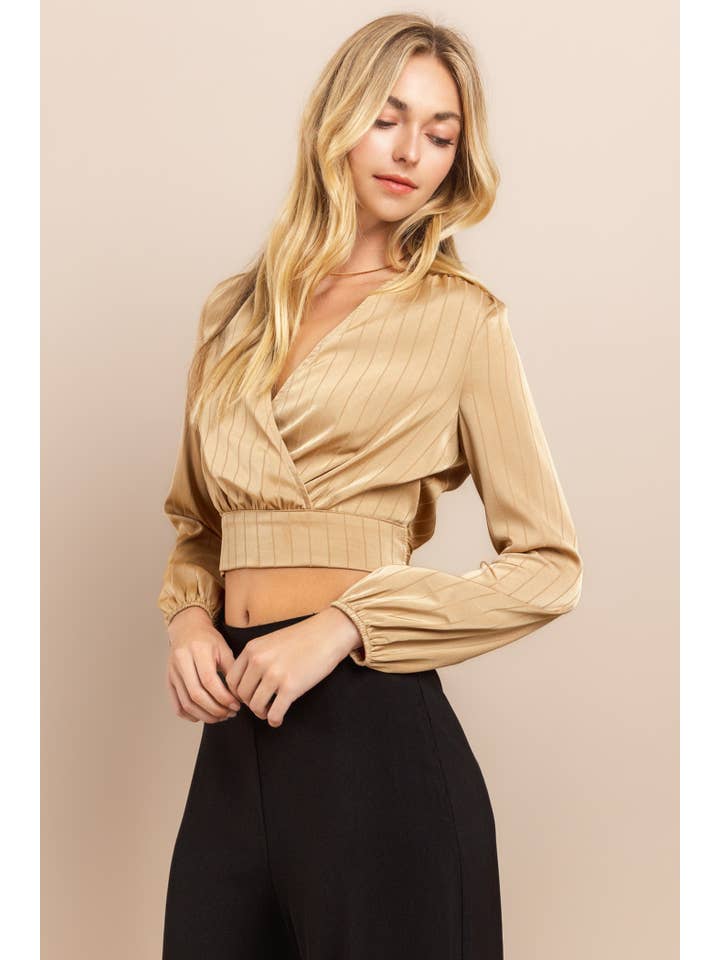 AIBLEE - Wholesale Blouse - Women's - Striped Wrap Front Crop Top with Back Tie Blouse3