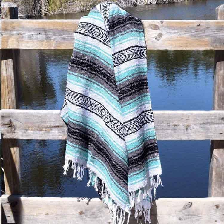 West Path - Wholesale Yoga Blanket - Mint and Grey Mexican Falsa Yoga Blanket1