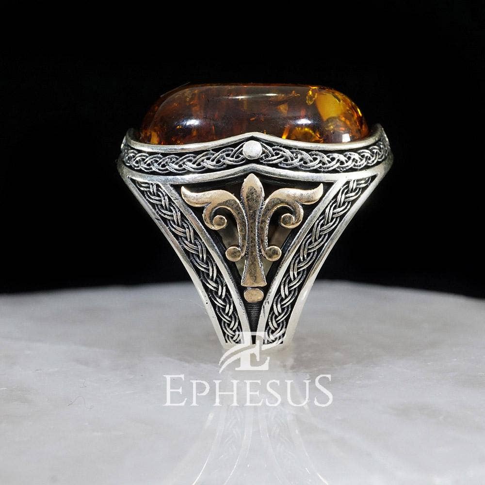 Ephesus Jewelry – Anel de cocktail/declaração por atacado – Anel de pedra âmbar prata esterlina3