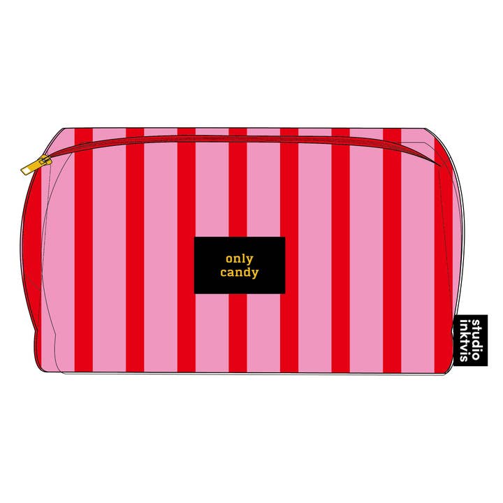 Studio Inktvis - Wholesale Pouch - Unisex - Zipper pouch "Only Candy" pink red striped fluffy fabric4