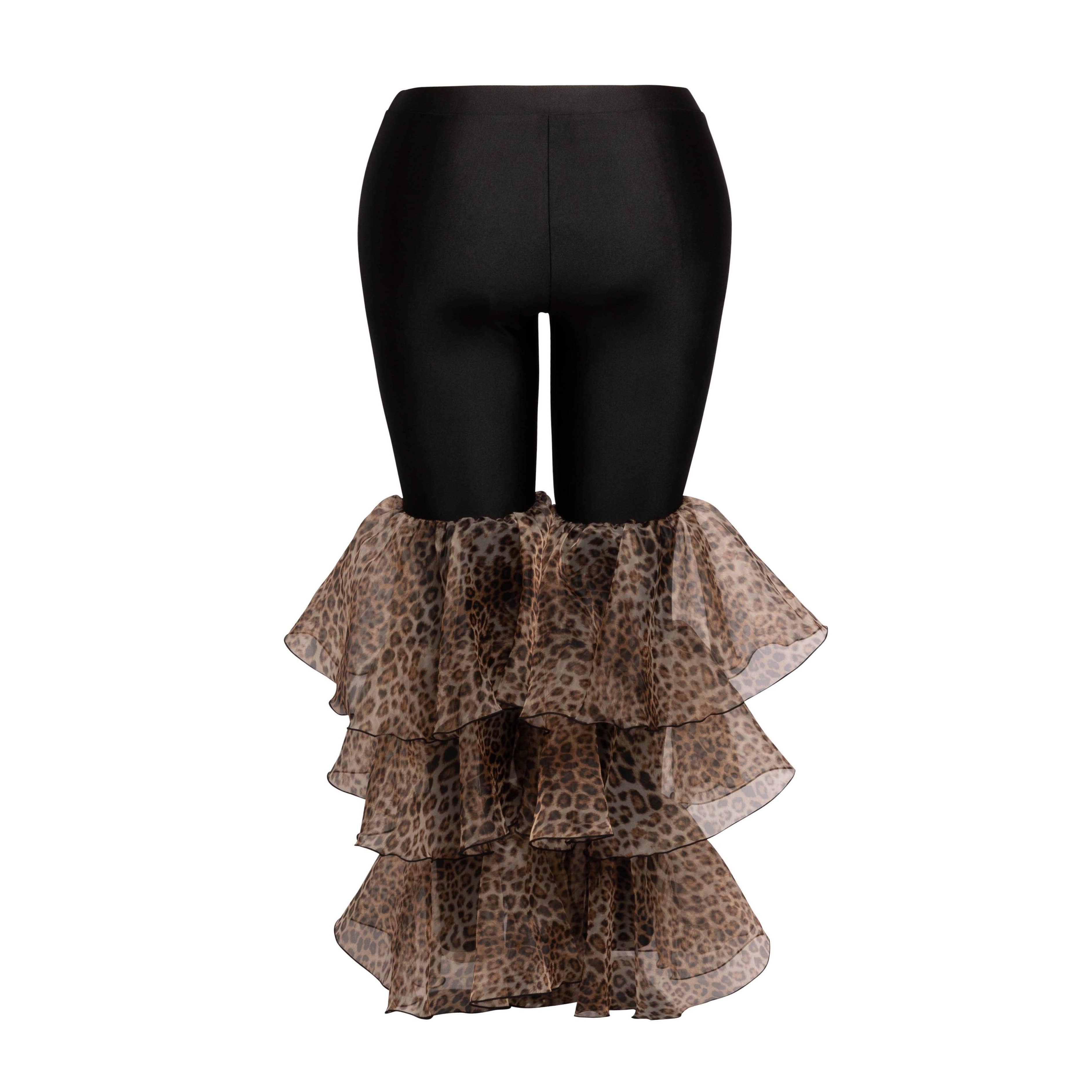 BLACK COMBO PLUS SIZE RUFFLE FLAIR STATEMENT LEGGINGS for wholesale on Faire0