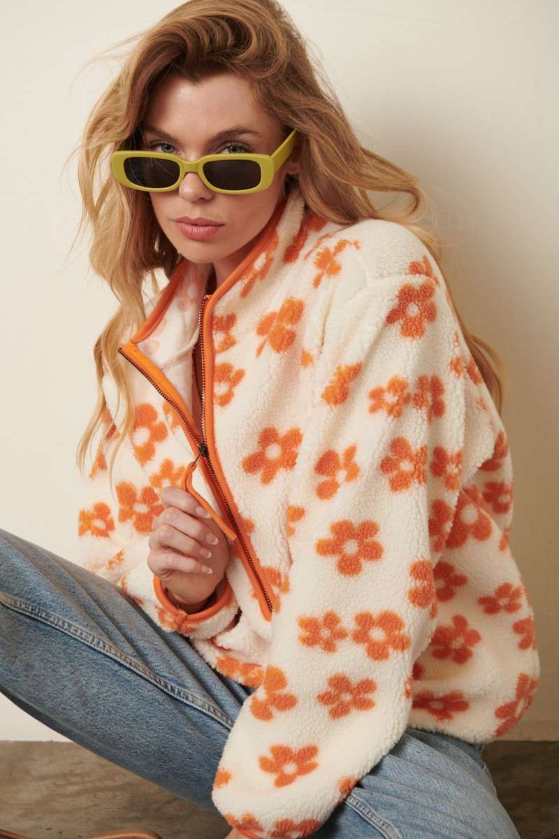 mittoshop - Vente Sweat-shirt – femme - PULL ZIPPÉ EN FOURRURE À MOTIF FLORAL11