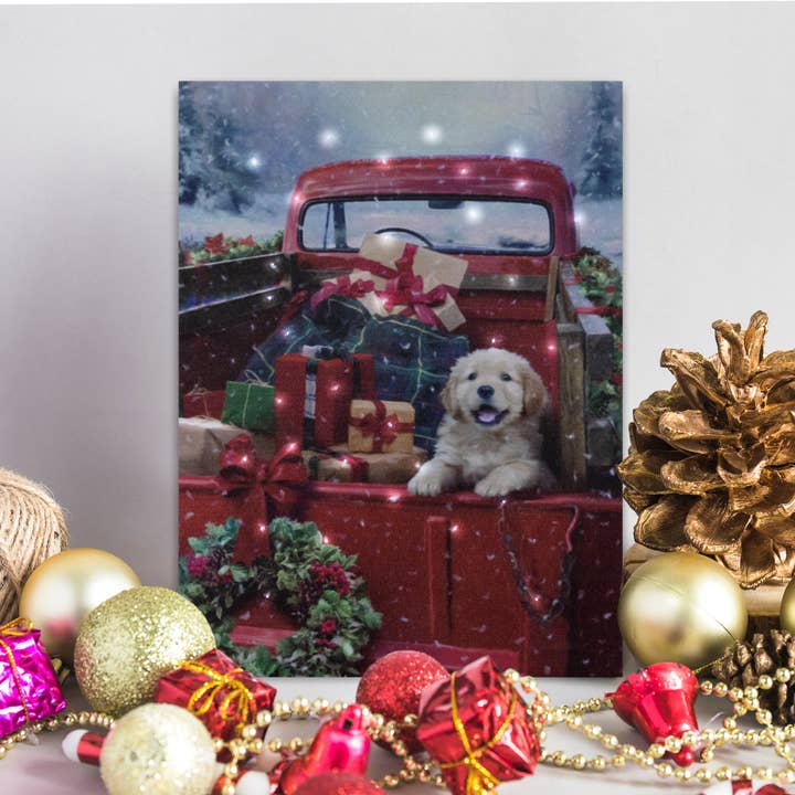 LumaBase - Wholesale Christmas Wall Art - Battery Operated Lighted Wall Art - Christmas Puppy