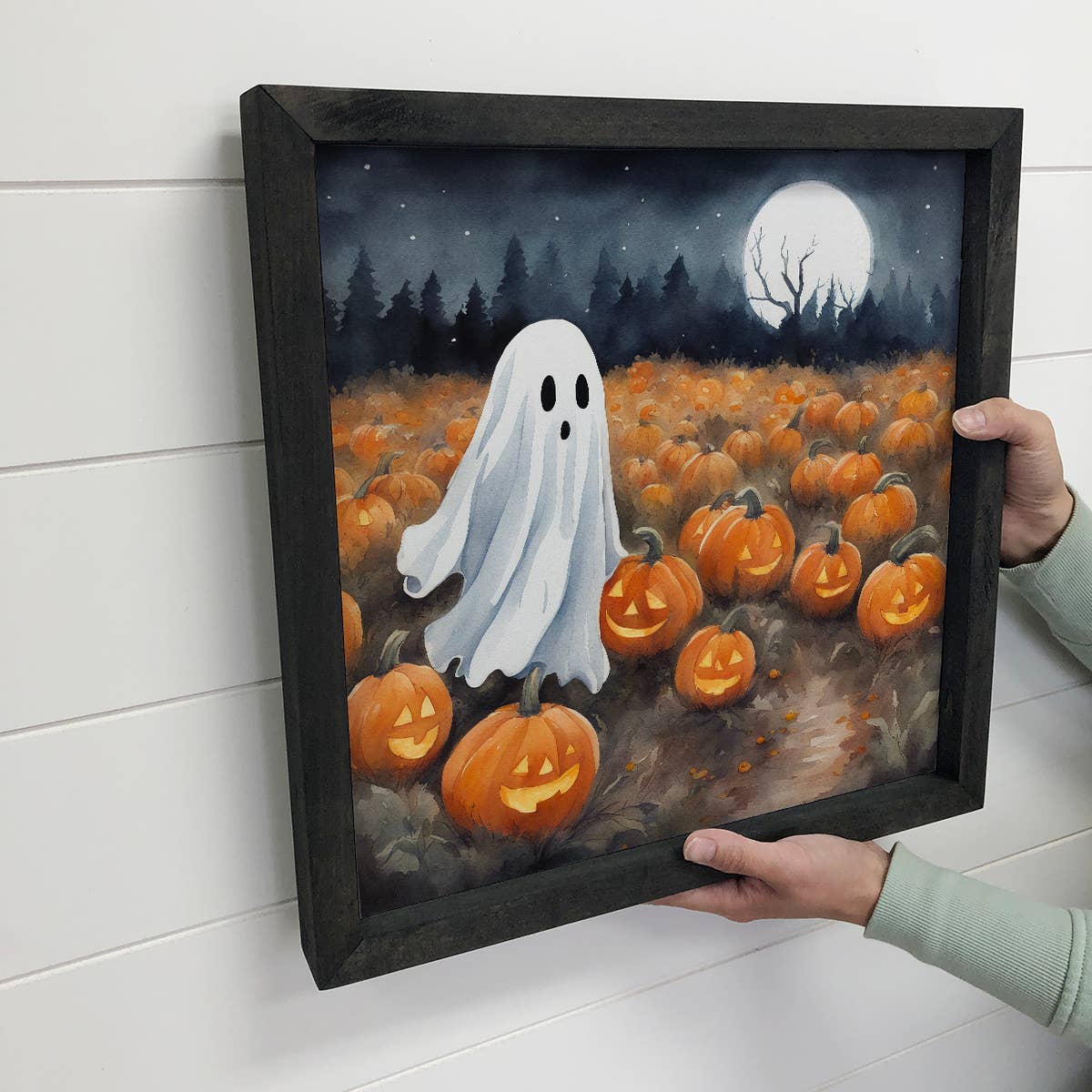 Hangout Home - Wholesale Art Print - Cute Ghost Pumpkin Patch - Halloween Canvas Art - Framed Art2