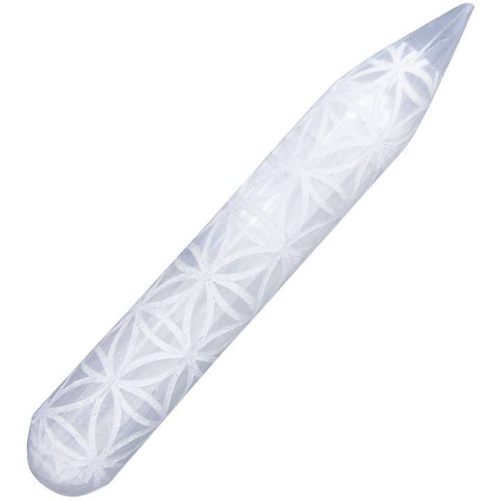 Vinha de Massagem Selenite Branca c/ Flor da Vida (cada) por atacado de Kheops International