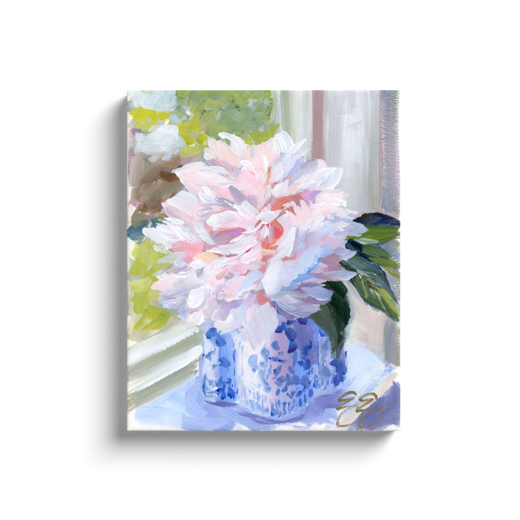 Elizabeth Alice Studio - Wholesale Art Print - No. 396 Sarah Bernhardt peony in blue and white vase, a canvas wrap print13