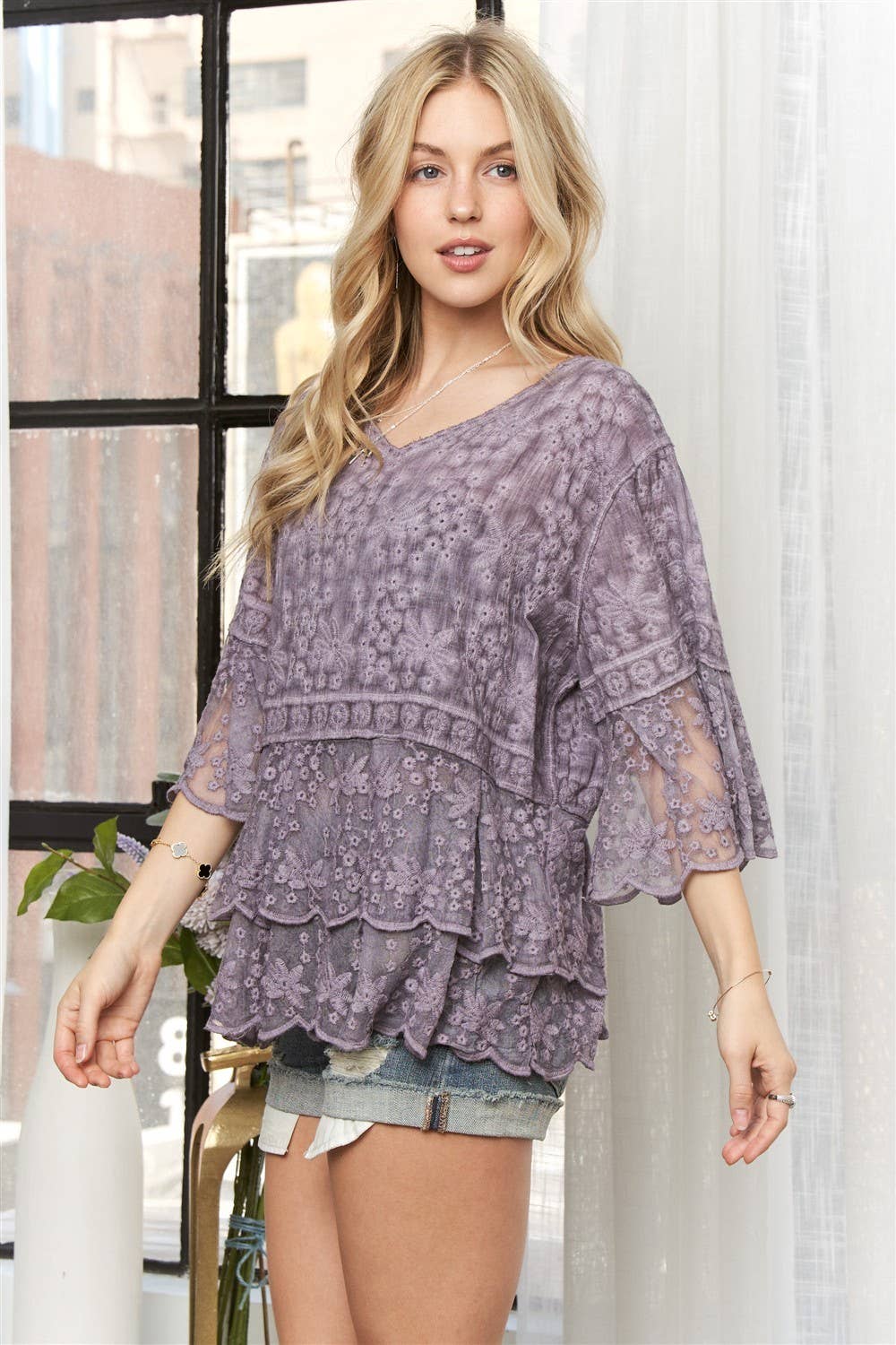 ADORA LA – wholesale Blus - Dam – CET3907 - 3/4 ÄRMAR SPETSBLOUS3