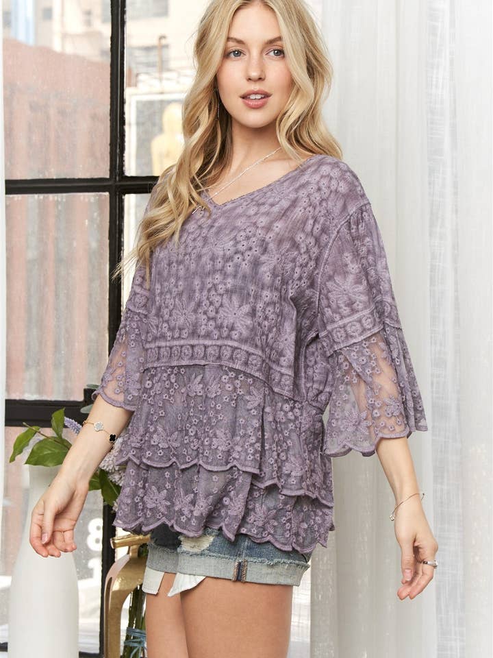 ADORA LA – wholesale Blus - Dam – CET3907 - 3/4 ÄRMAR SPETSBLOUS3