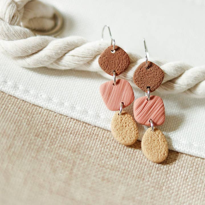 Handcrafted Polymer Clay Earrings- Brown, Blush, & Tan for wholesale by Ivy Lena
