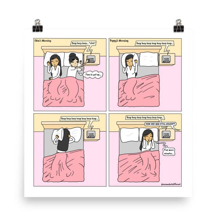 Morning Routines | Cute Lesbian Relationship | Pride Gifts | LGBTQ Comic Print for wholesale by Sesame But Different