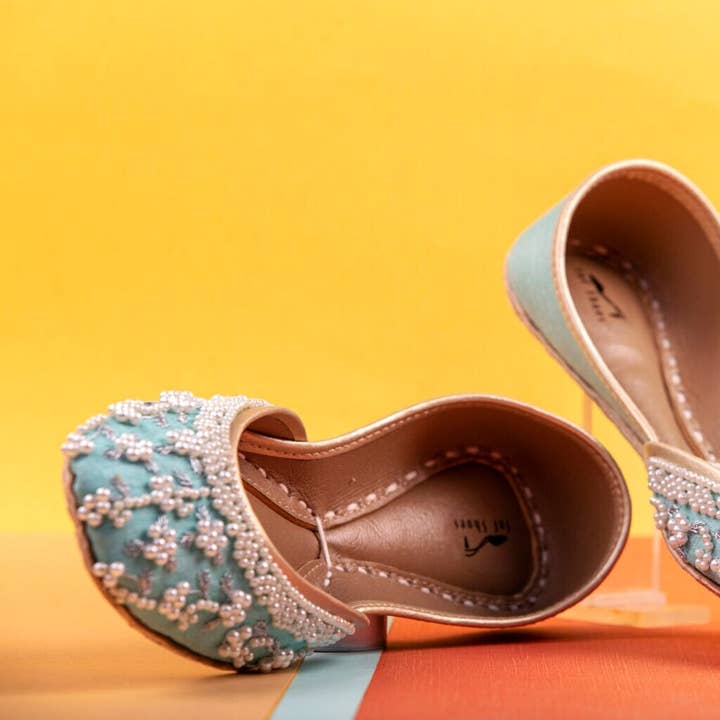 Pearl Ensemble Sky Blue Embellished Ballet Pearl Wedding Flat Shoes for wholesale on Faire