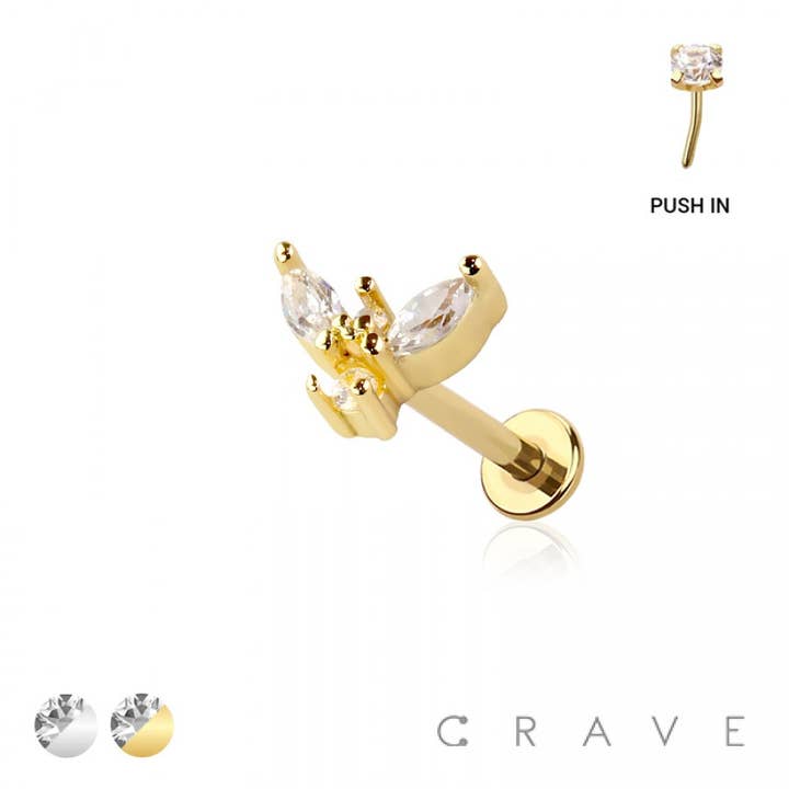 V MARQUISE TOP THREADLESS (PUSH IN) 316L SURGICAL STEEL LABR for wholesale by CRAVE BODY JEWELRY