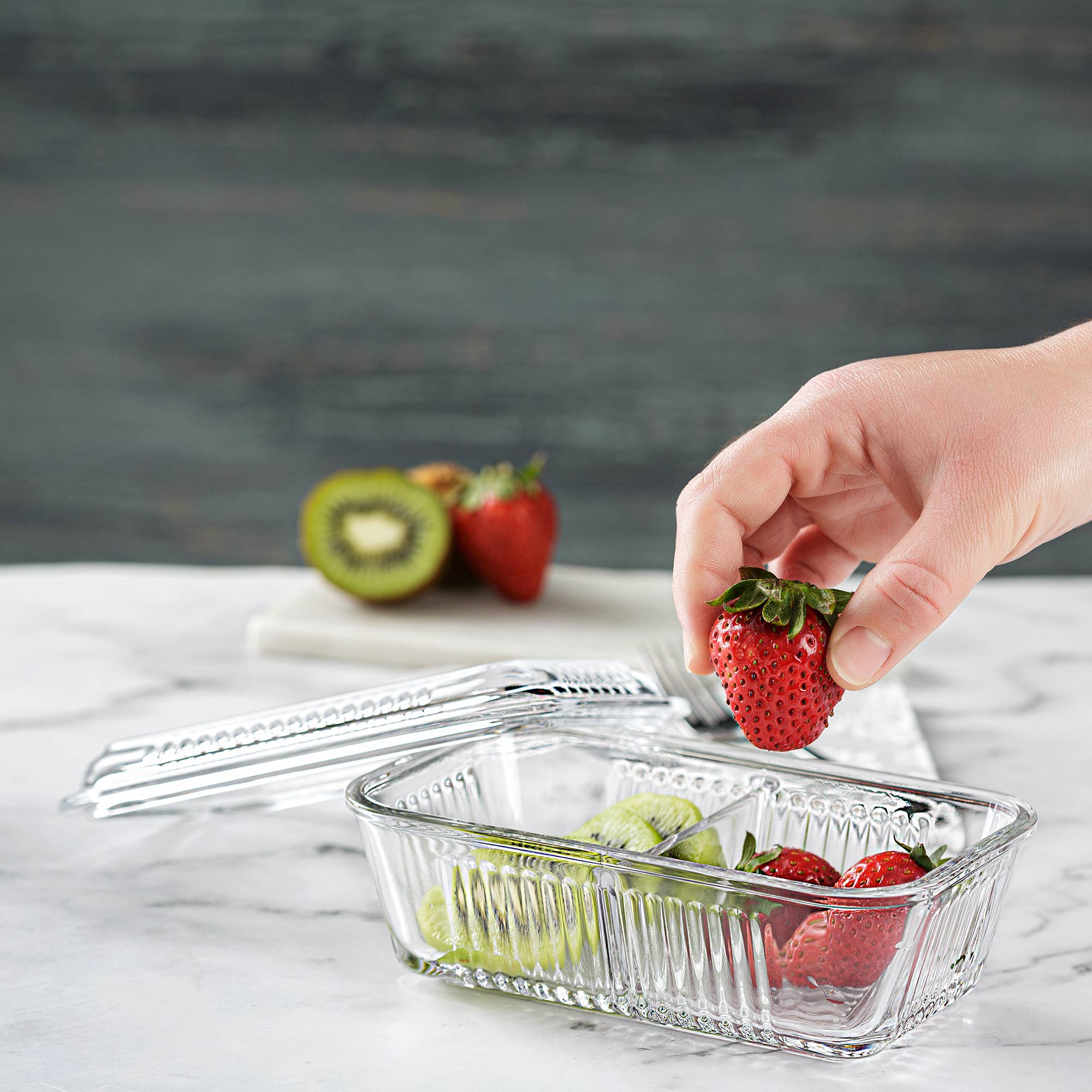 Crystalia – wholesale Matlåda – Dubbel fack glasbehållare0