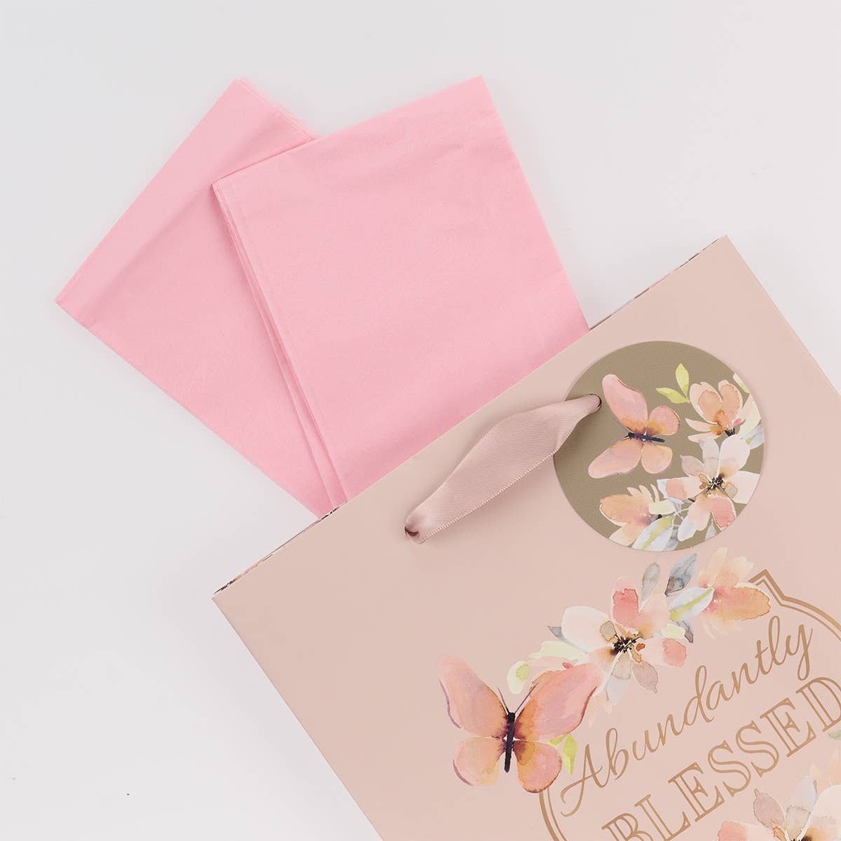 Christian Art Gifts - Wholesale Gift Bag - Gift Bag MD Pink Abundantly Blessed Deut. 7:134