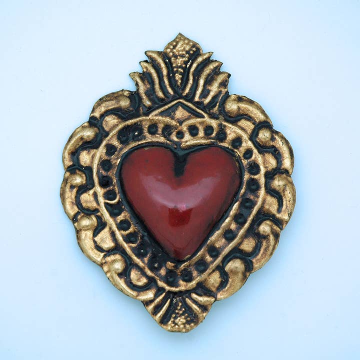 Contreras Designs - Wholesale Sculpture - MXAL-H1R- Eclectic Mexican Tin Heart Sculpture0