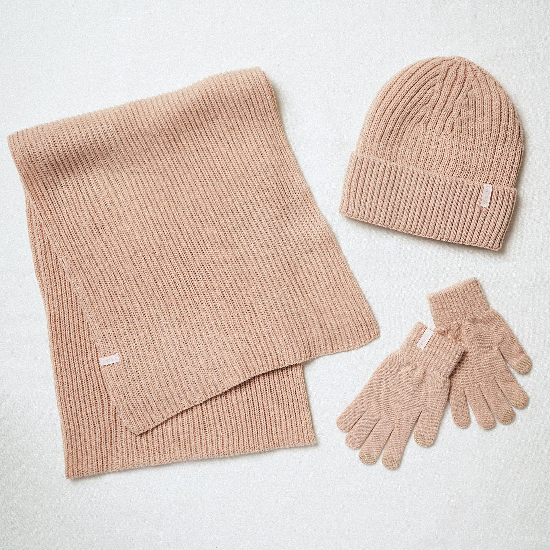 WIDDOP and Co. - Wholesale Socks - Unisex - Sophia Layers Cosy Knit Hat Glove & Scarf Gift Set - Nude0