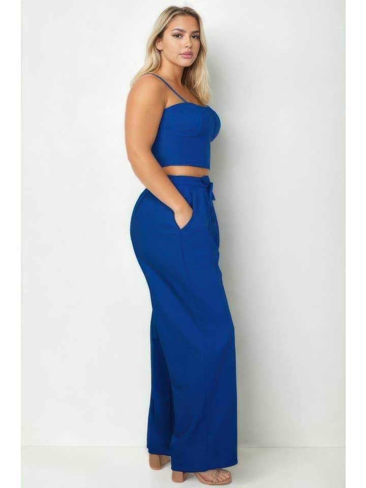 CC Wholesale Clothing – wholesale Set med topp och byxa – Dam – Bystierlinne i plusstorlek och raka byxor med snedställda fickor4