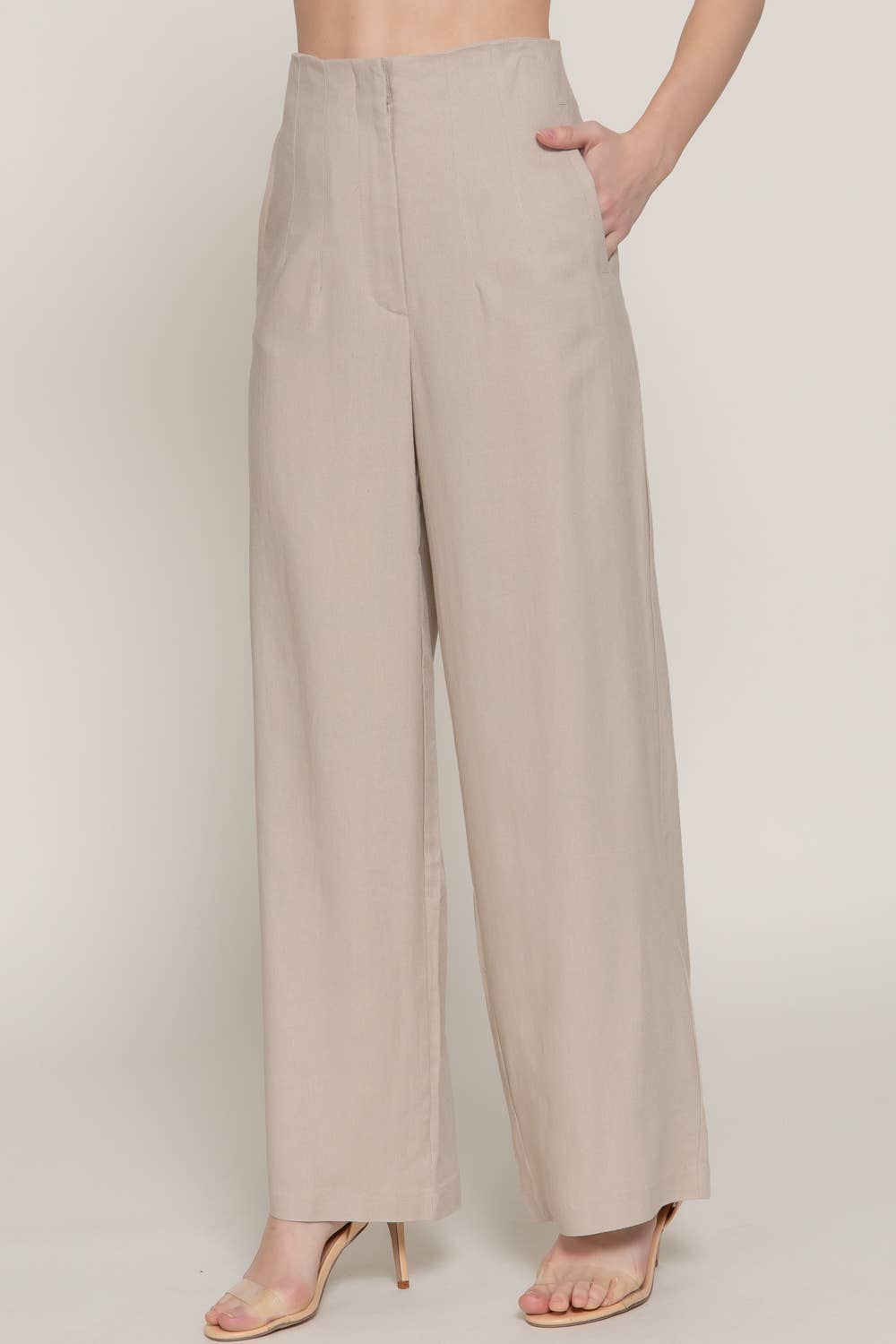 Active Basic | Active USA - Wholesale Pants - Women's - High Waist Pintuck Detail Straight Linen Pants10