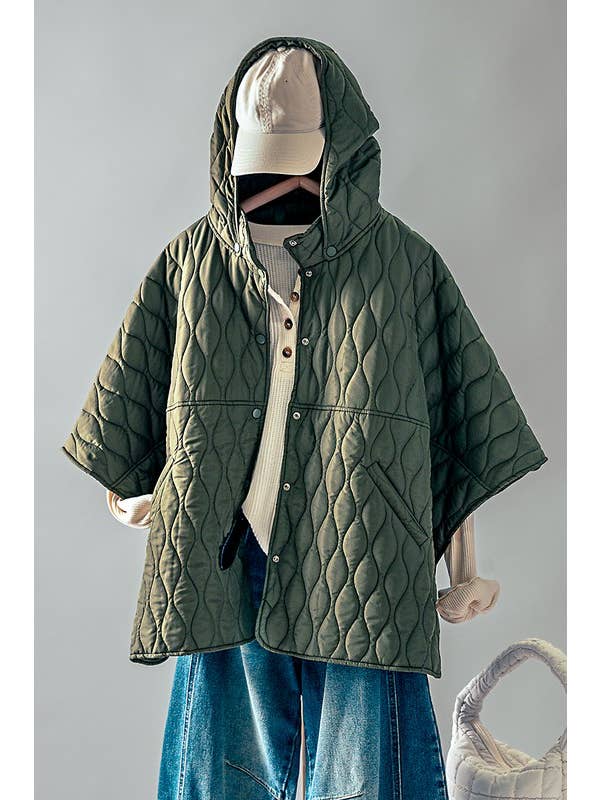 Urban Daizy - Wholesale Outerwear Vest - Women's - Quilted Hooded Wave Pattern Snap Cape