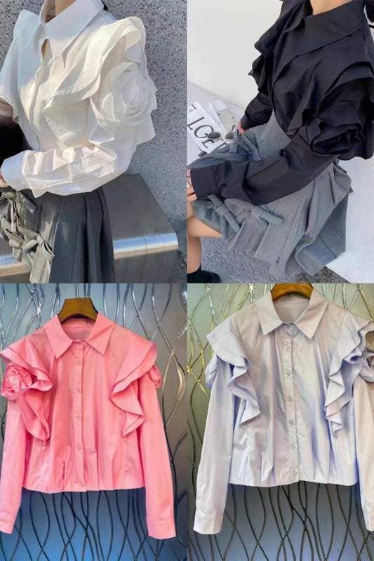 Fashion Combination - Wholesale Button Down Shirt - Women's - ruffles blouse shirt0