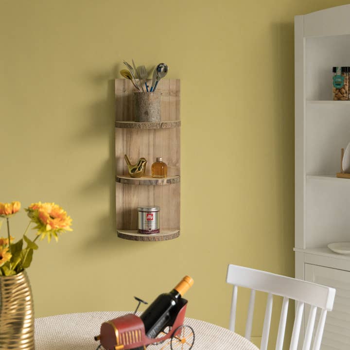 Quickway Imports - Wholesale Free Standing Shelf - Natural Wooden Three Sliced Log Wood Shelf Display