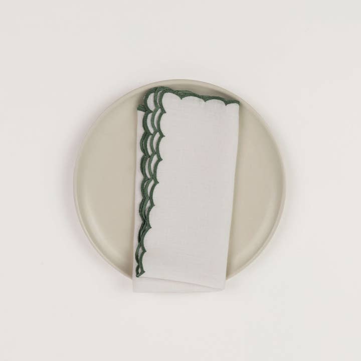 Craft Boat - Wholesale Dinner & Cloth Napkin - ARTISANAL ESSENTIAL SCALLOPED TABLE NAPKINS - GREEN1