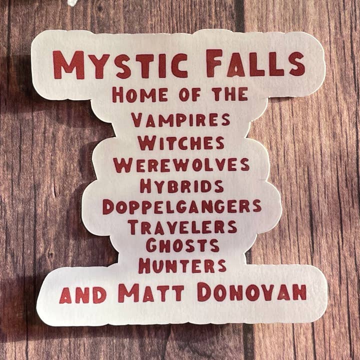 Adesivo/magnete Mystic Falls-Home of the: Vampire Diaries per la vendita all'ingrosso da parte di JG Sticker Shop
